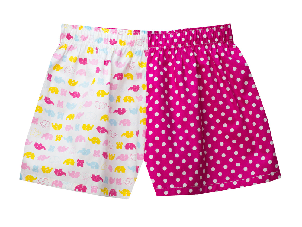Girls Bright Pink Spot/Multi Elephants Shorts