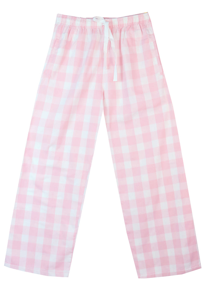 Childrens Xsmall Brushed Pale Pink/white Check Pyjama Bottoms